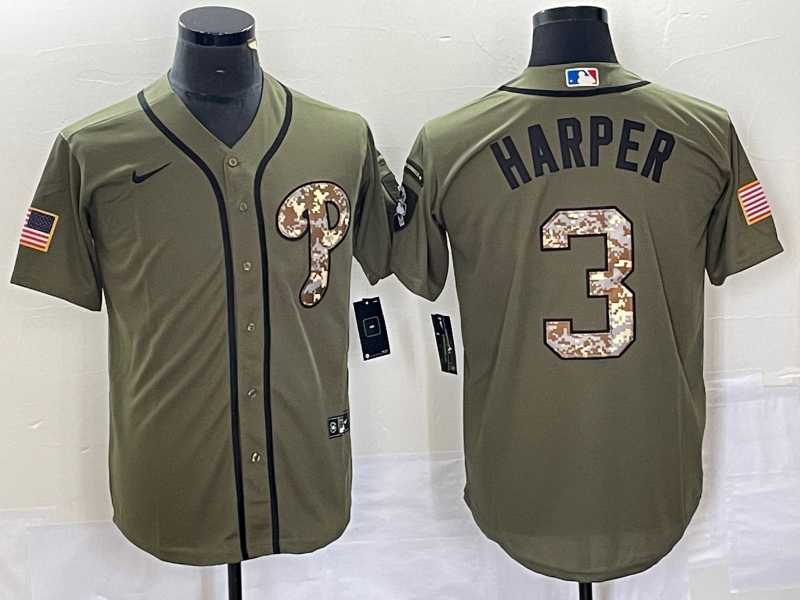 Men%27s Philadelphia Phillies #3 Bryce Harper Green Salute to Service Cool Base Stitched Nike Jersey->philadelphia phillies->MLB Jersey